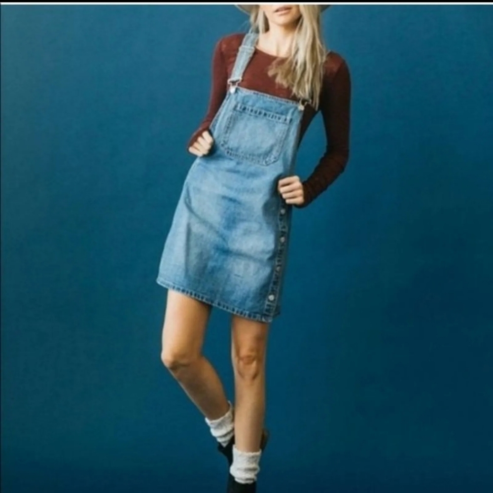 Free People Louise Light Denim Skirtall Overall Dress